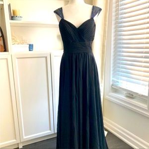 BLACK CAP SLEEVE PROM/BRIDESMAID/EVENING PARTY DRESS